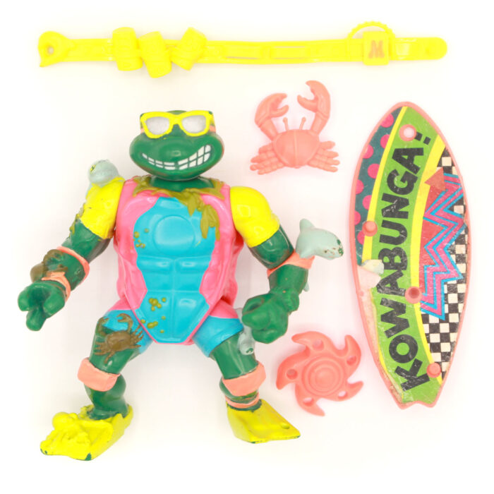 TMNT Mike The Sewer Surfer w Belt & 3 x Accessories Playmates (1990)